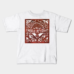 Watchers and Eyes Tangle Lino Cut Dark Red Monoprint Kids T-Shirt